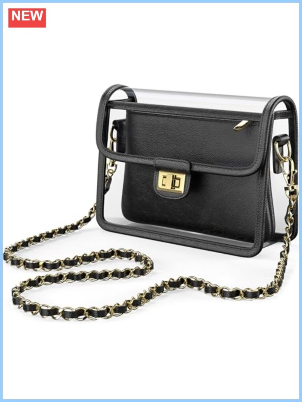 Clear Crossbody Bag Stadium Approved RFID Wallet Vegan Leather Gold Chain